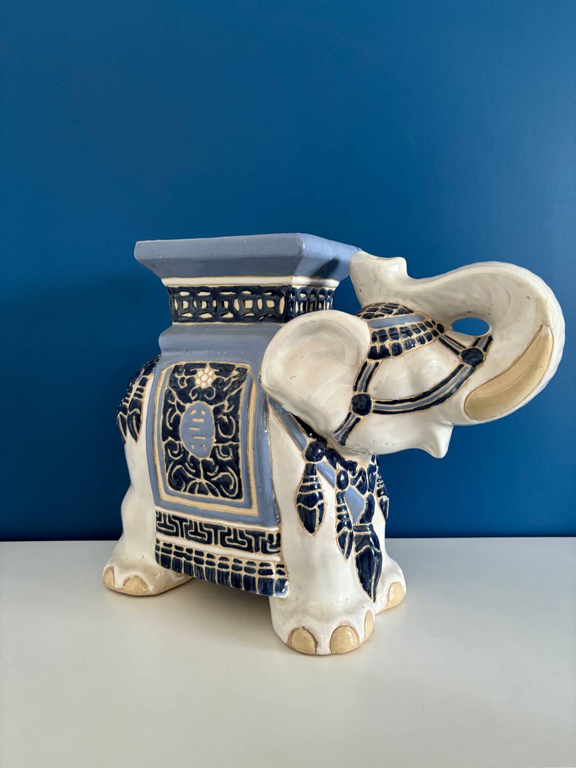 Ceramic elephant plant holder stool