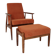 Vintage armchair and footrest in orange corduroy.