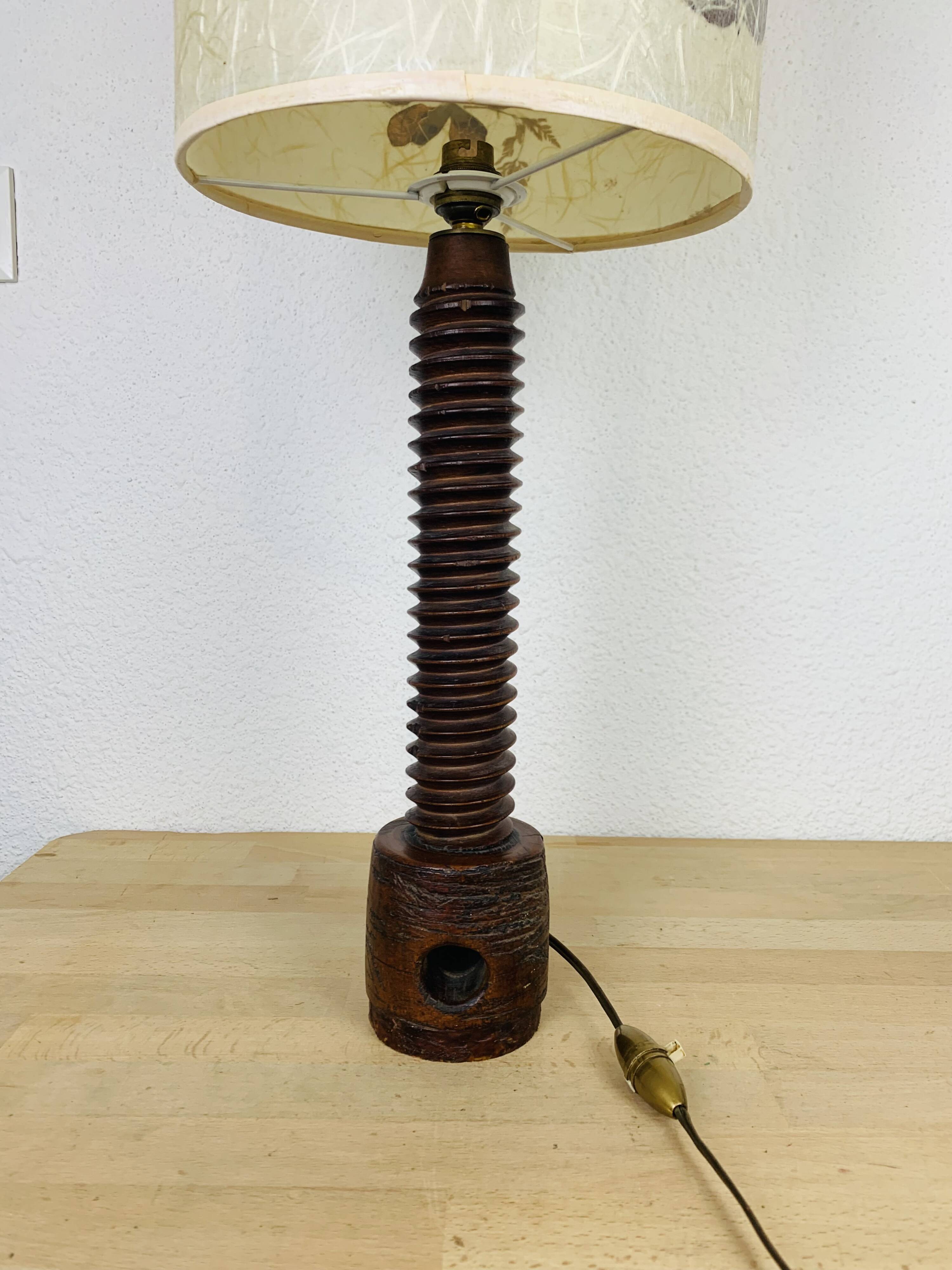 Brutalist folk art lamp 73 cm, turned wood