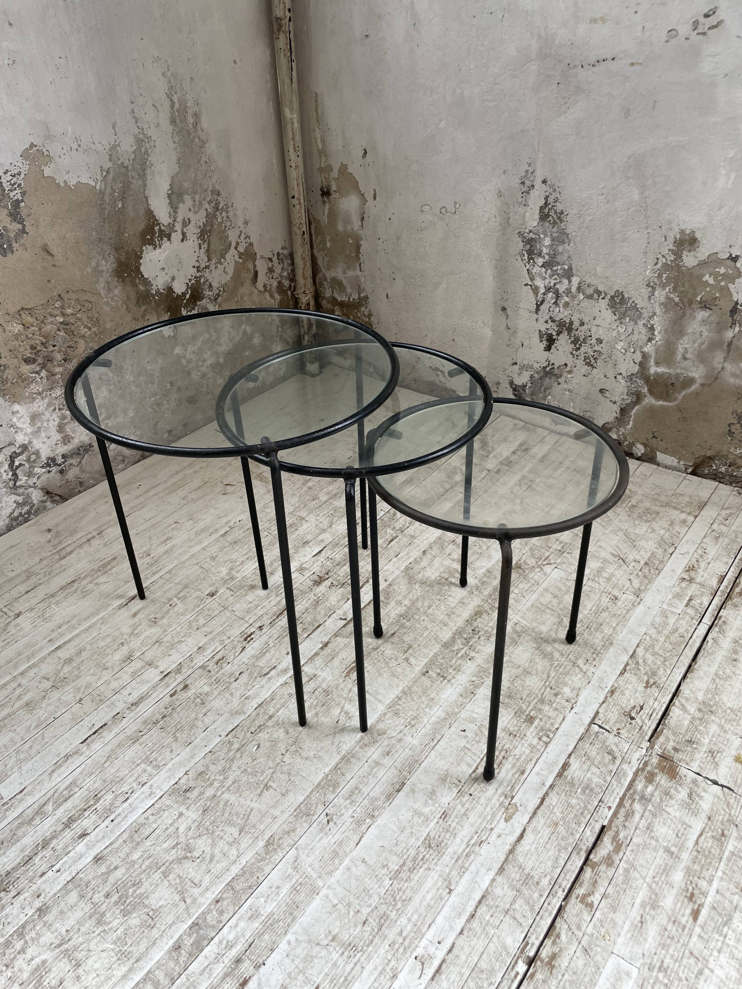 50s metal and glass nesting coffee tables