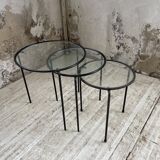 1950s metal and glass nesting coffee tables