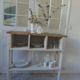Vintage craft console furniture in pitch pine sublimated in a linen shade.