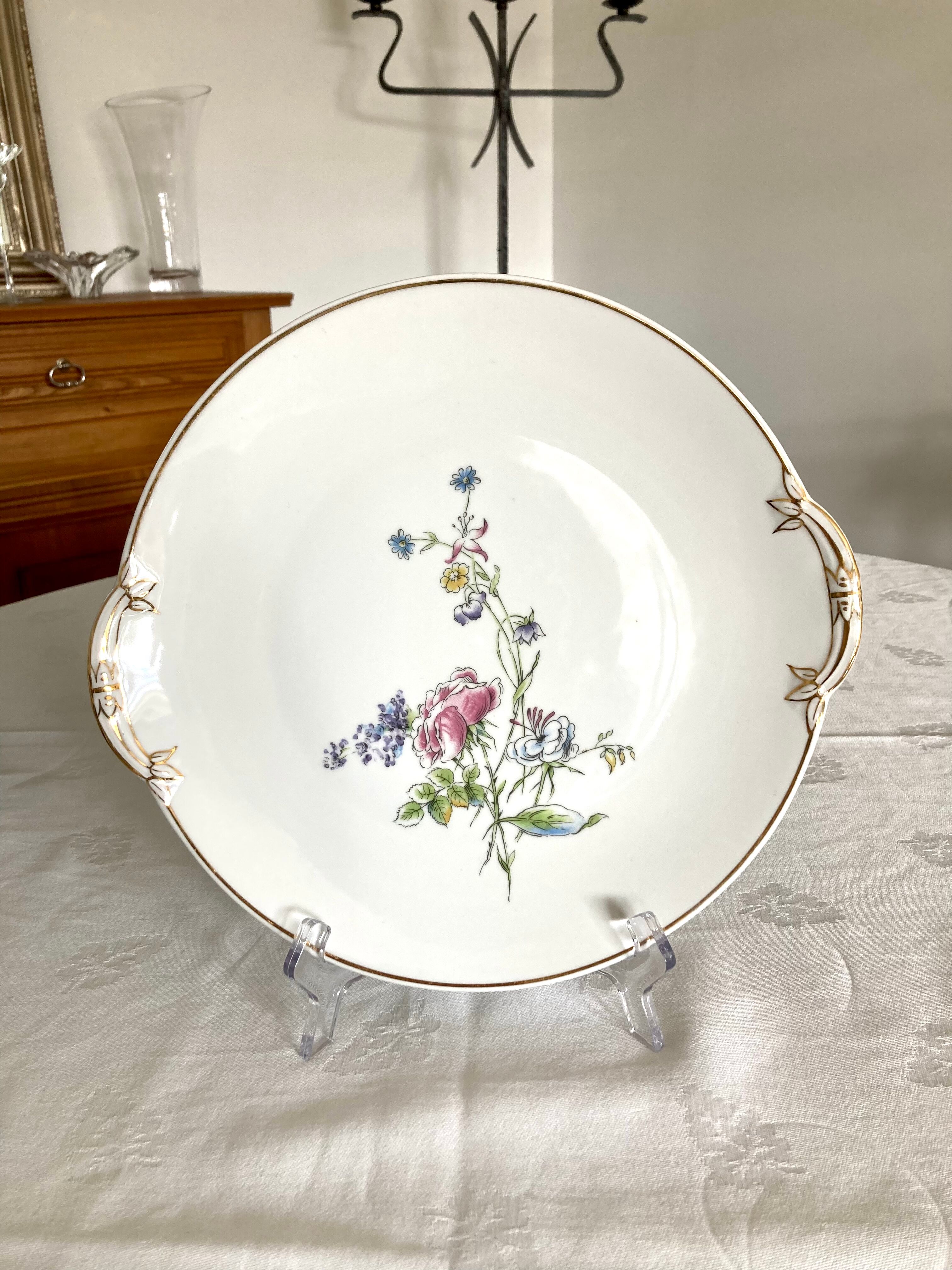 Charles Ahrenfeldt Limoges porcelain cake dish with floral decoration