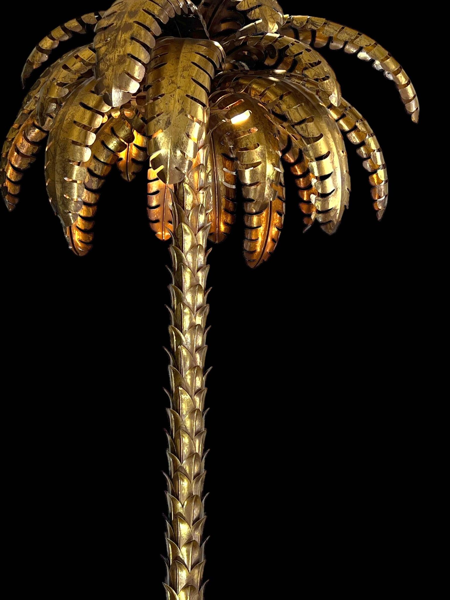 Lampadaire de style " jansen " en forme de palmier en métal doré de 181 cm