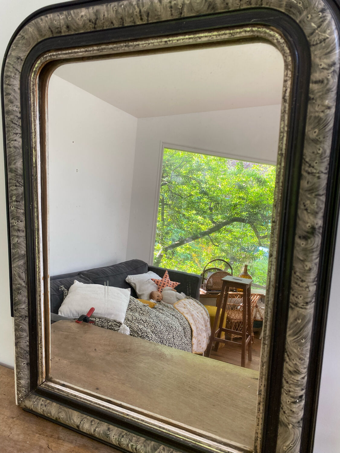 Louis philippe antique mirror with marbled plate