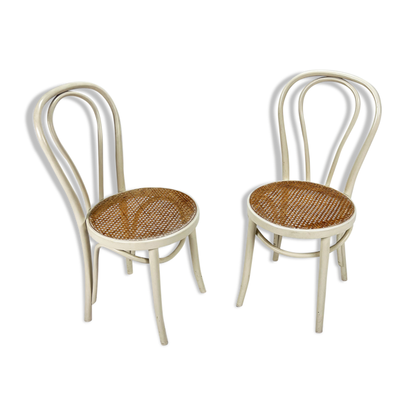 2 chaises en bois courbé et canne Zpm, années 1960