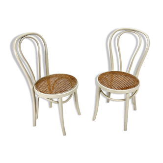 Set of 2 Mid Century Zpm Radomsko Bentwood and Cane Dining Chairs, 1960s