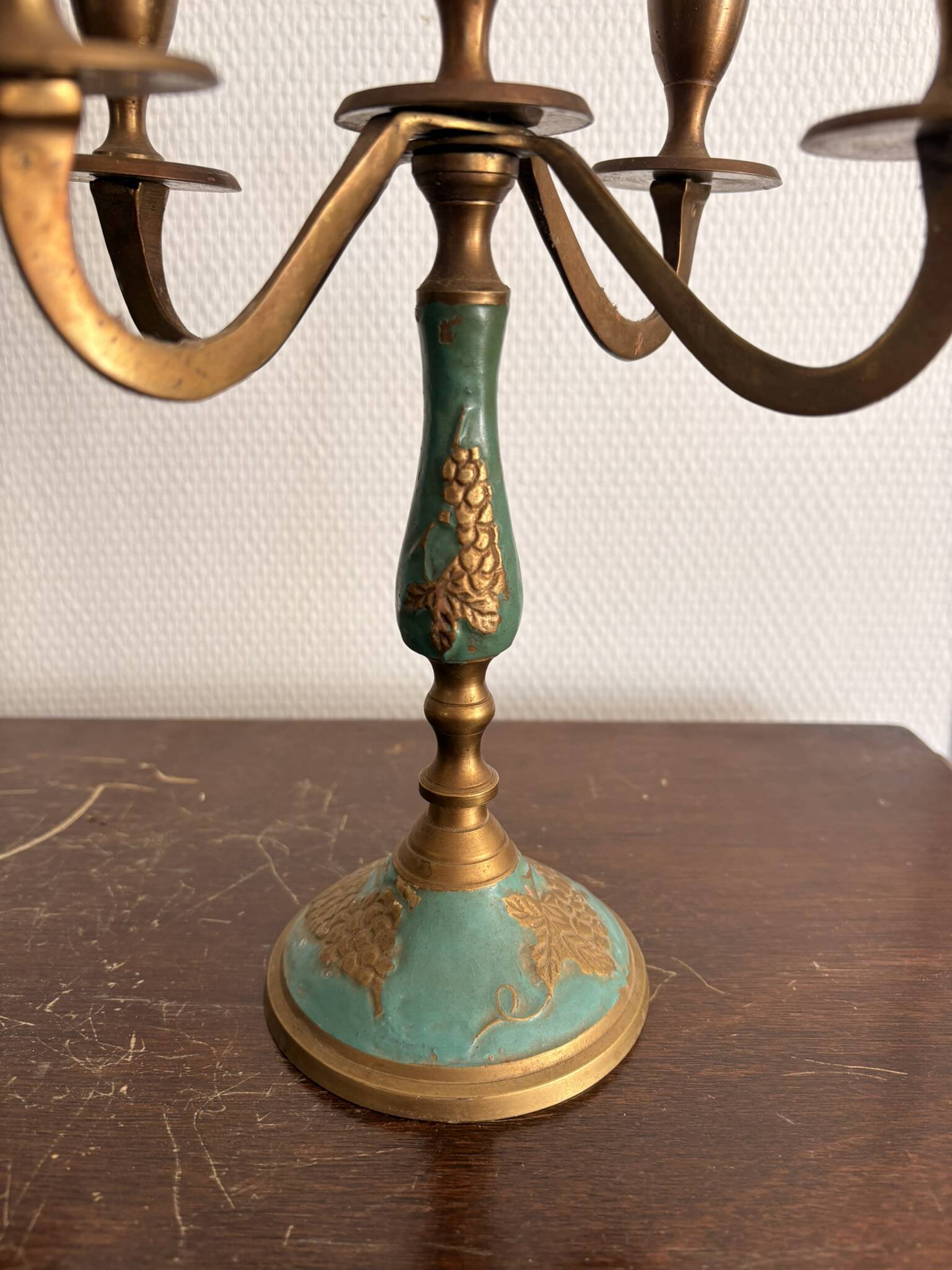 Antique Pair of Candle Holders Chandelier 5 Arms Gilded Brass Enamelled Blue