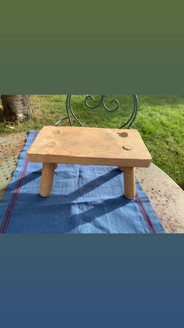 Small bench, footrest in artisanal raw wood