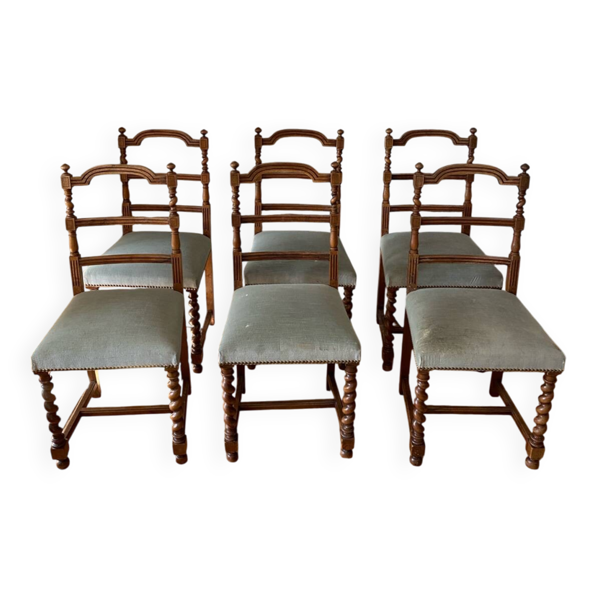 Six turned wooden chairs