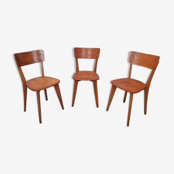 Set of 3 thonet style chairs / bistro pied compas