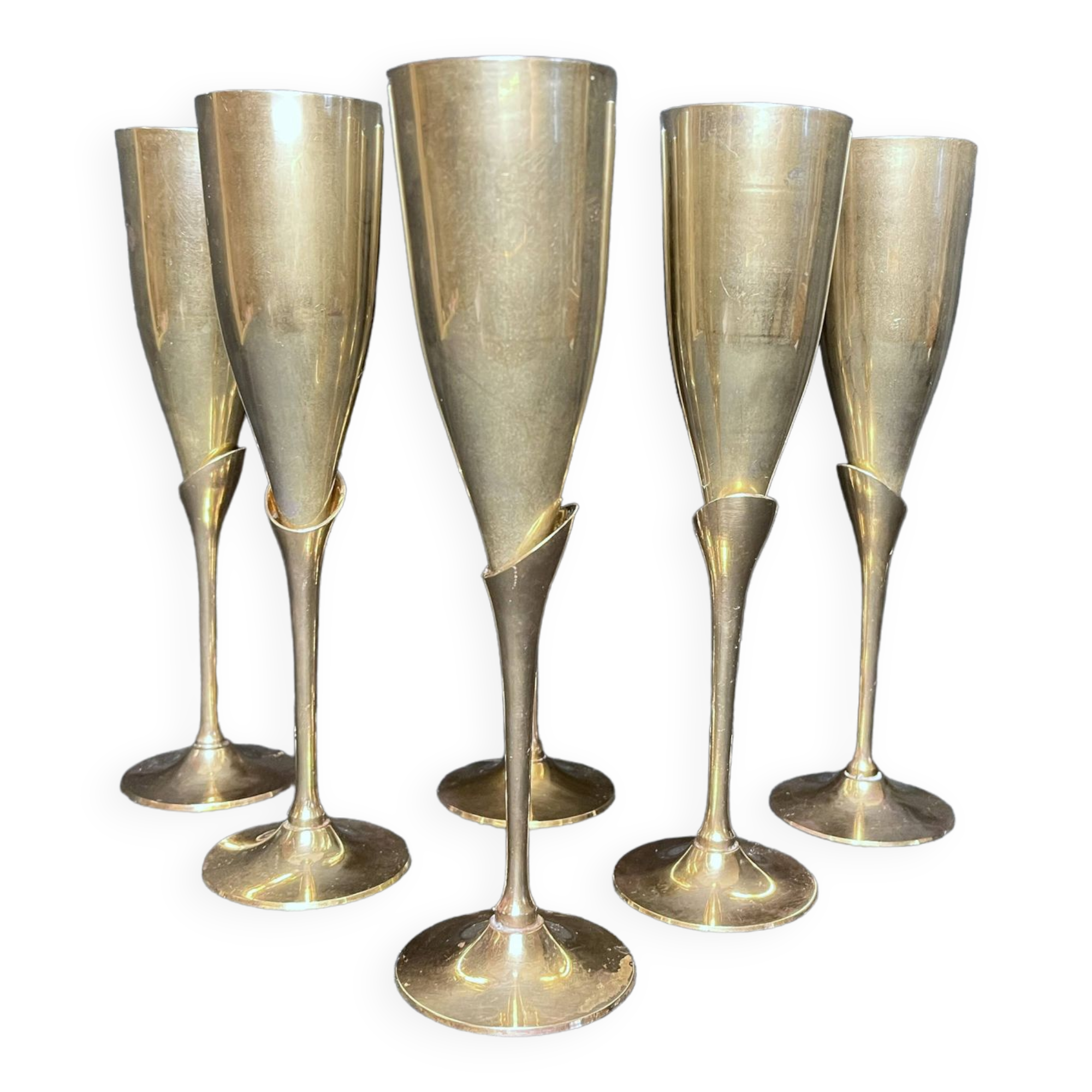 Vintage 6 silver-plated champagne flutes, 20th century