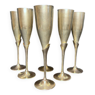 Vintage 6 champage flutes in silver metal 20th century