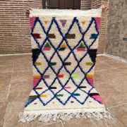 Small handmade Moroccan rug, small Beni Ouarain rug in Berber wool,