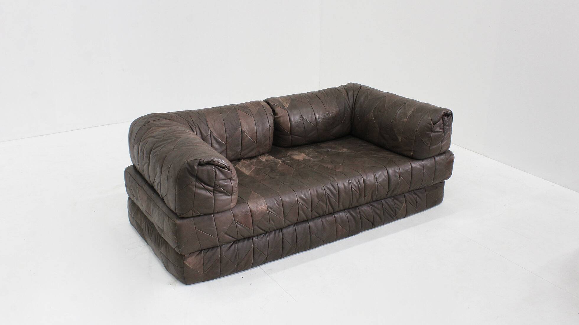 Canapé vintage en cuir patchwork des années 1970