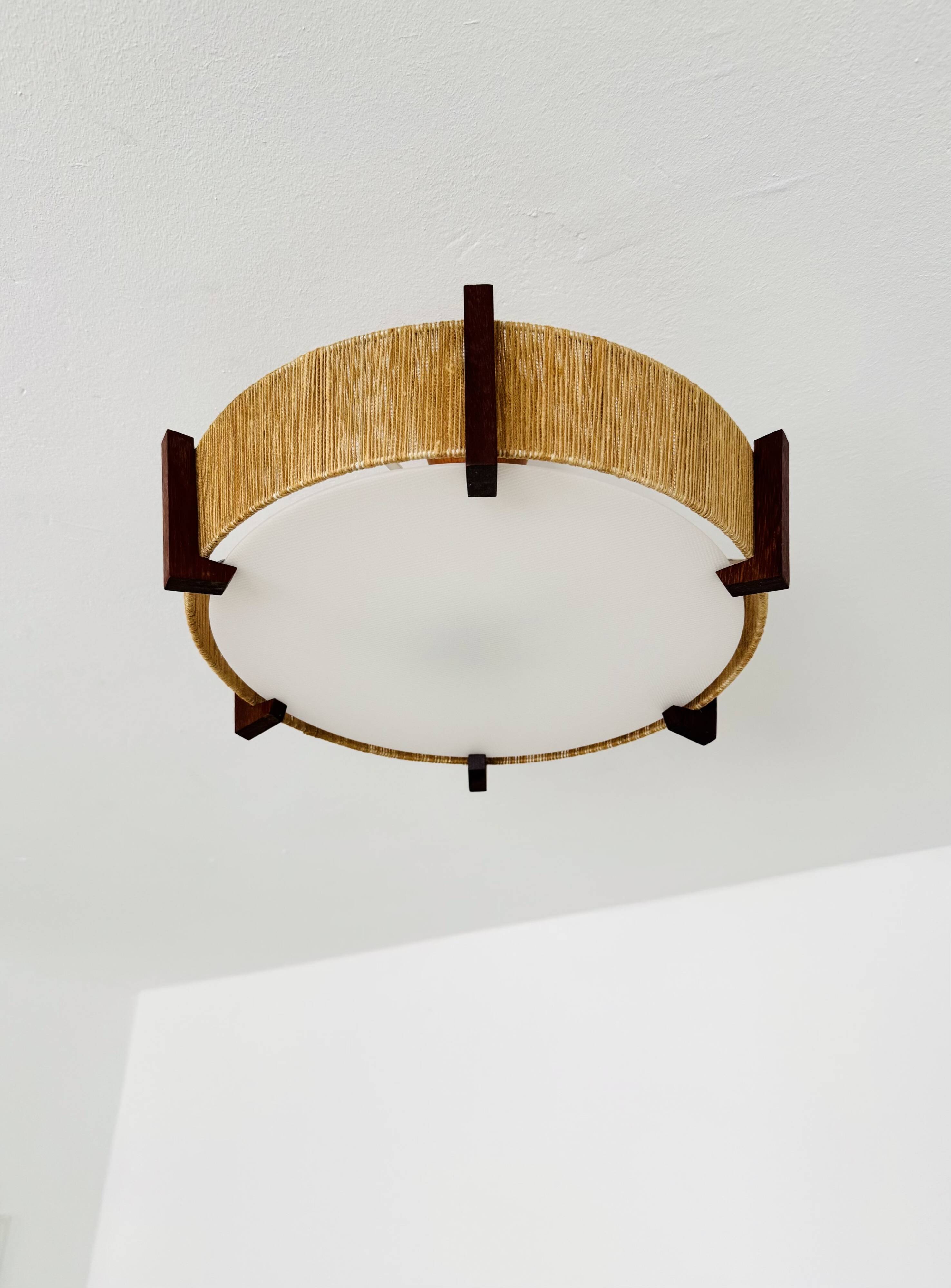 Japan Style Sisal and Teak Pendant Lamp by Temde