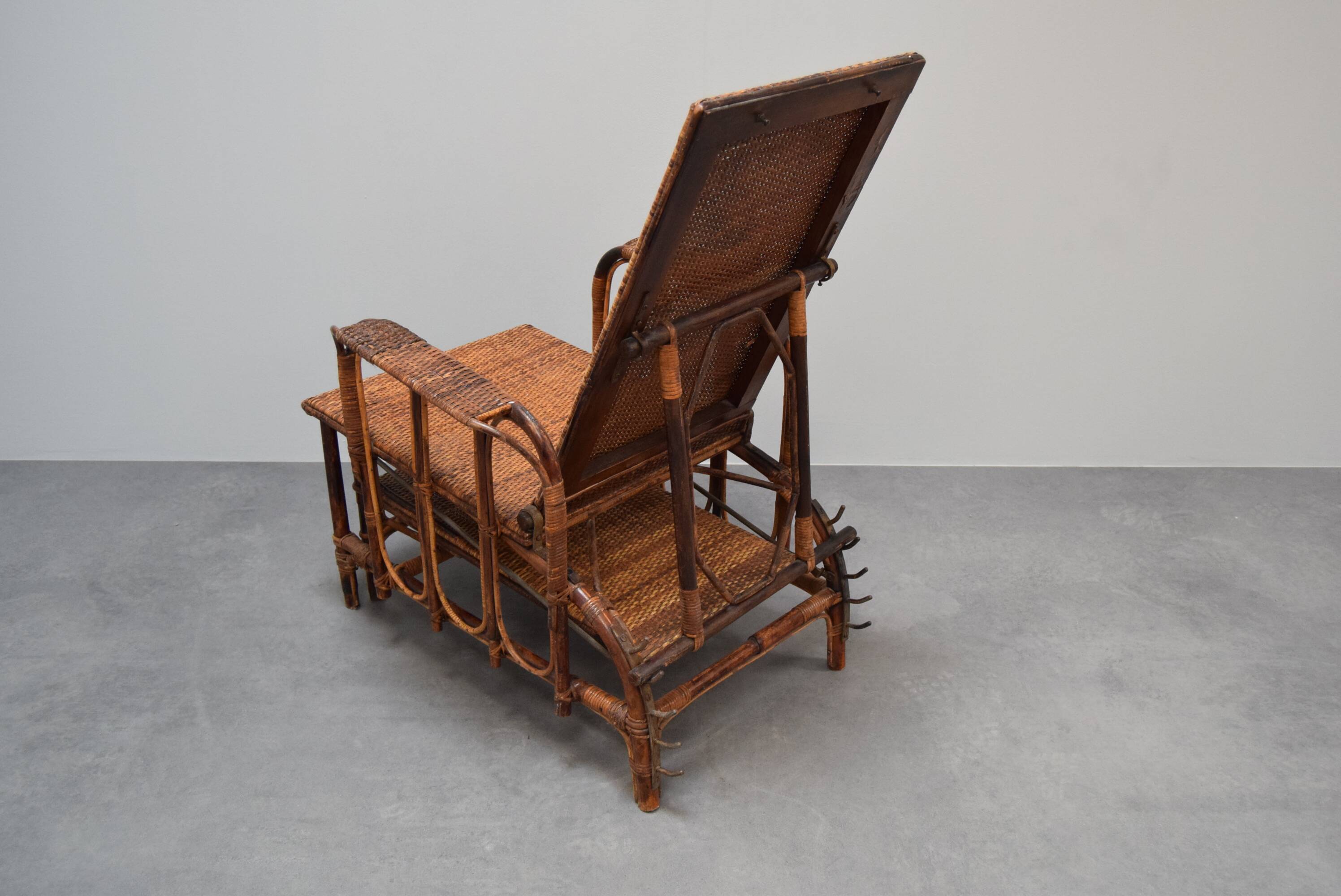 Rare Vintage Bauhaus Rattan & Bamboo Chair with Ottoman by Erich Dieckmann