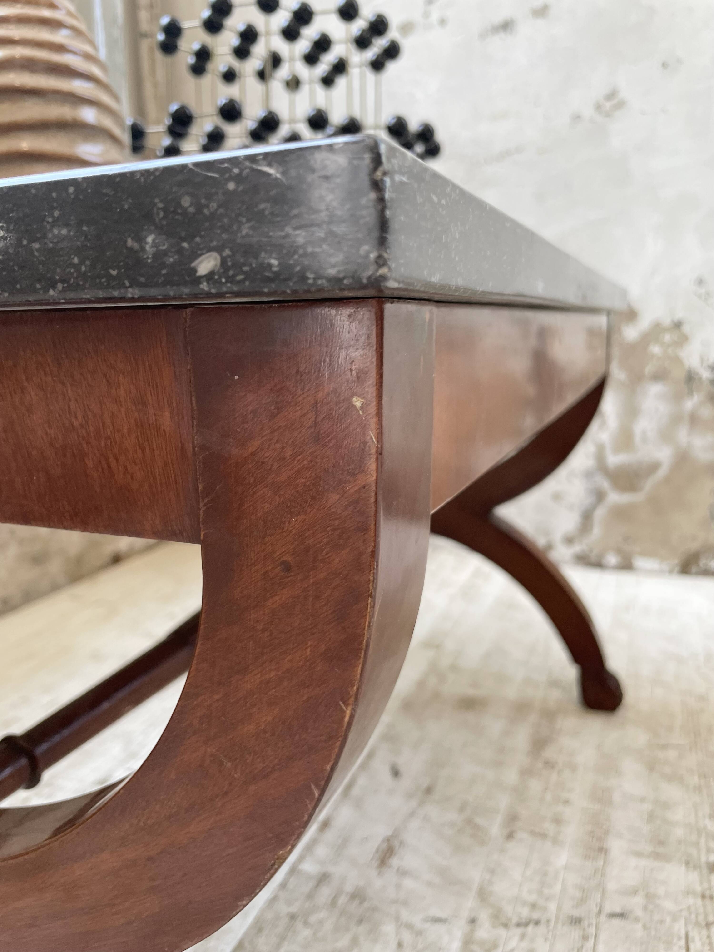 Empire style marble and mahogany coffee table