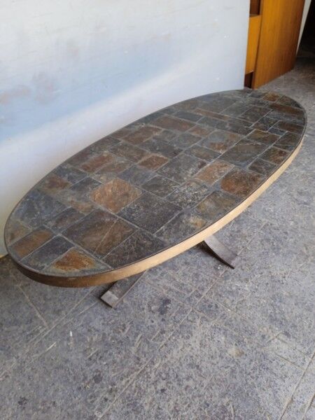 1970 metal and slate coffee table