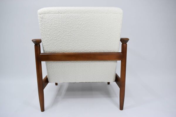 Fauteuil vintage original, années 1960, designer E.Homma, restauré, bouclé blanc
