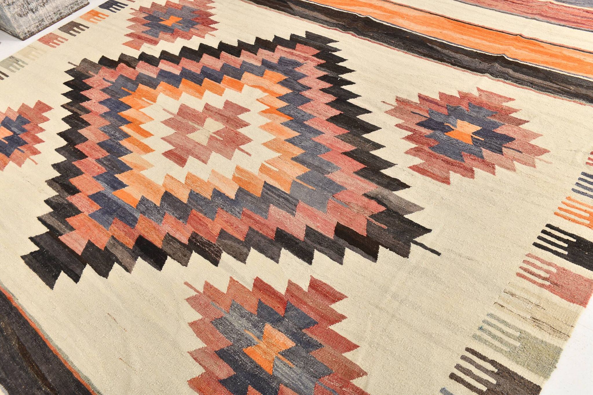 10X13 Soft Colors Rare Large Area Vintage Wool Kilim Rug, 300x389 Cm