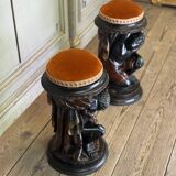 Paire de tabourets aux nubiens, sculptures polychromes, Venise vers 1880