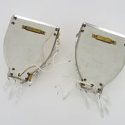 Pair of vintage bronze basket wall lights with glass pendants. The 50's
