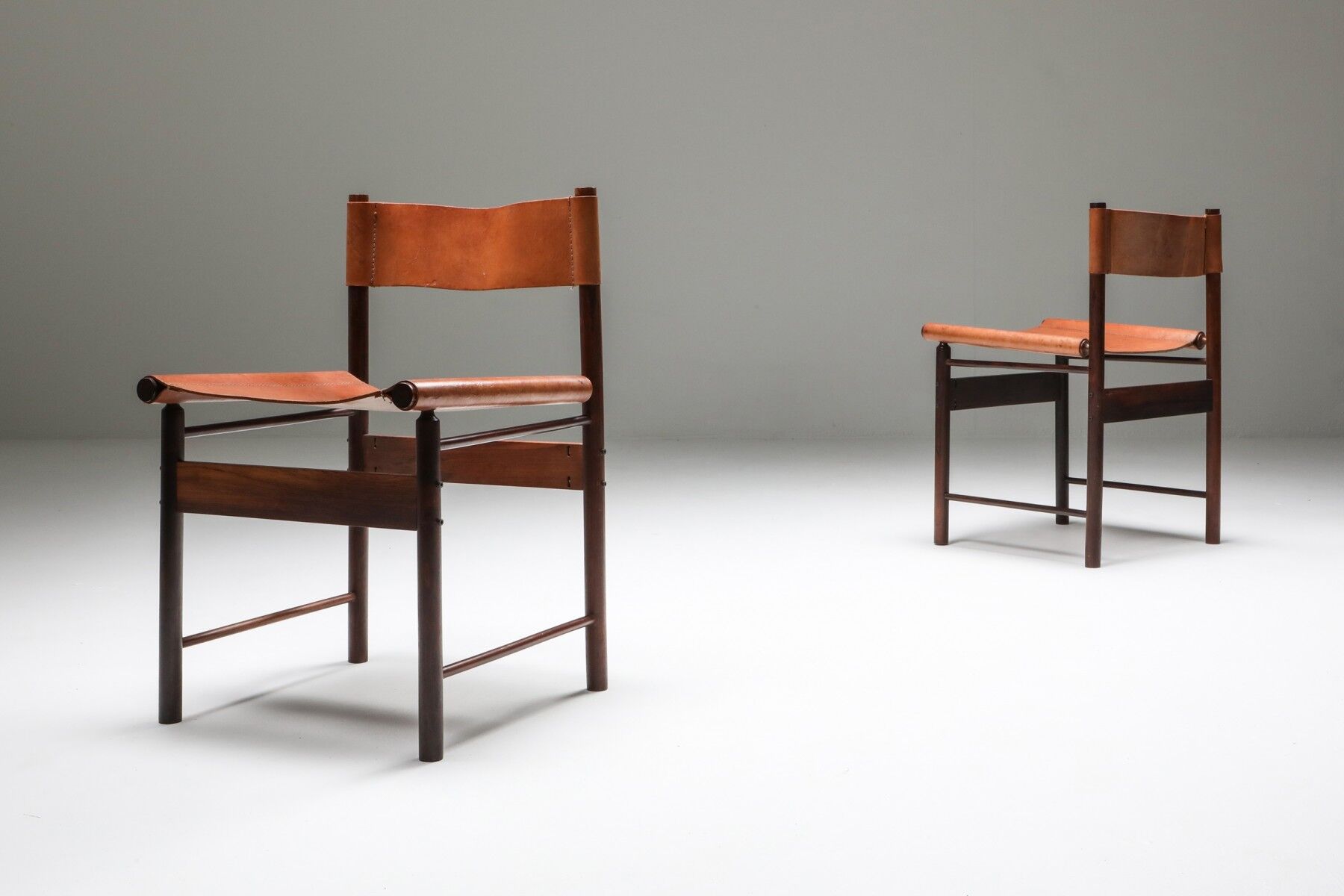 Zalszupin Jacaranda Dining Room Chairs with Saddle 1950 Cognac Leather Seats