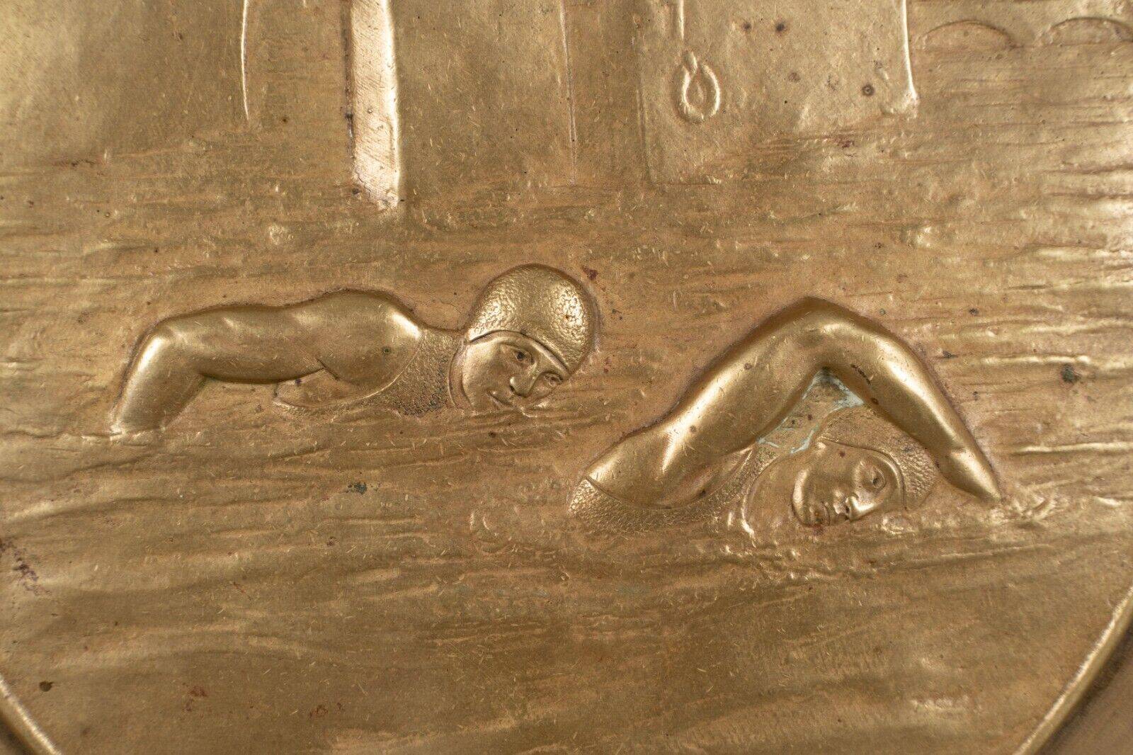 20th century bronze cup Emile Adolphe Monier Swimming swimmers on marble base