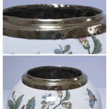 round vase earthenware brass decorated with flowers and insects early 20th century