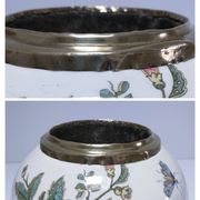 round vase earthenware brass decorated with flowers and insects early 20th century