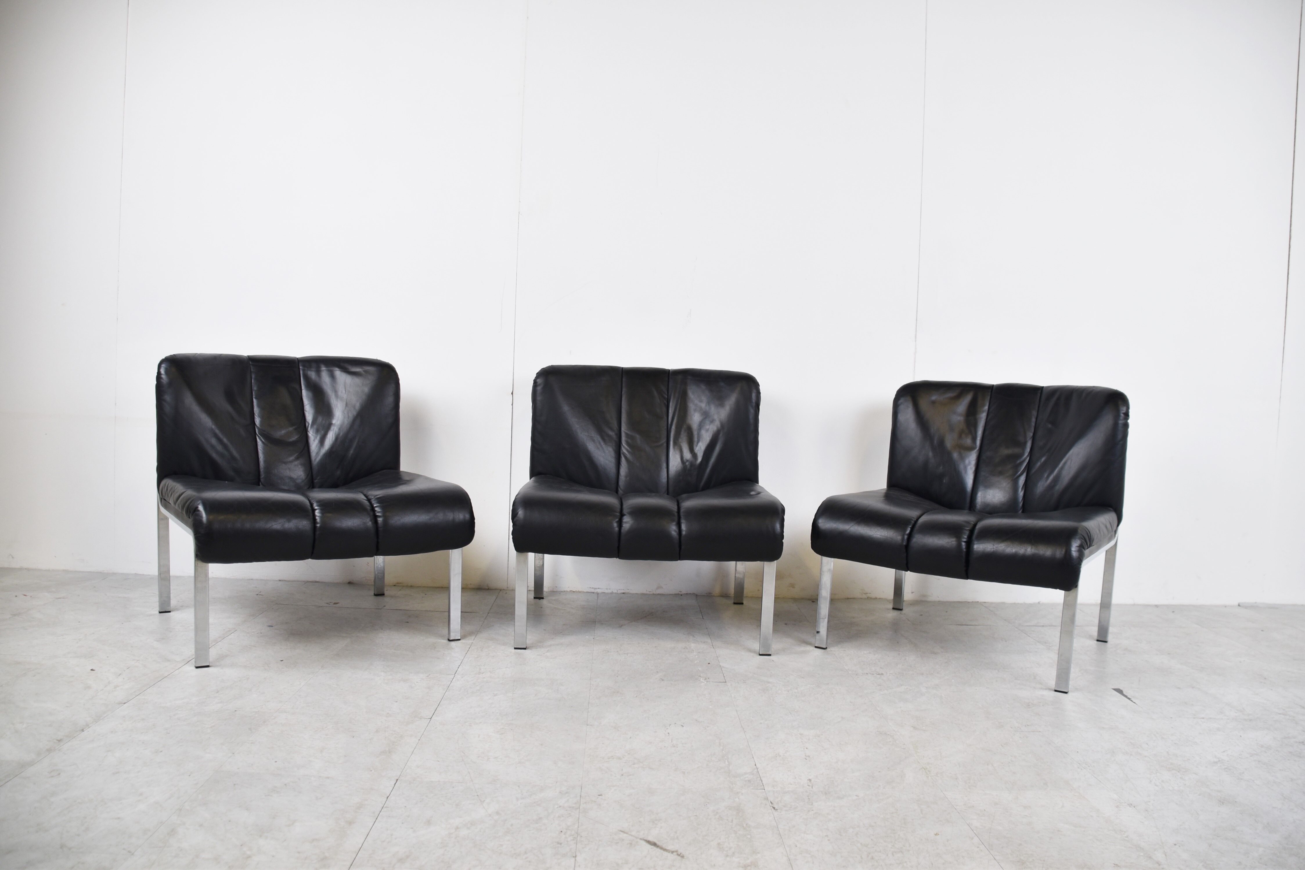 Vintage leather and chrome eurochair lounge chairs by Girsberger, 1970s