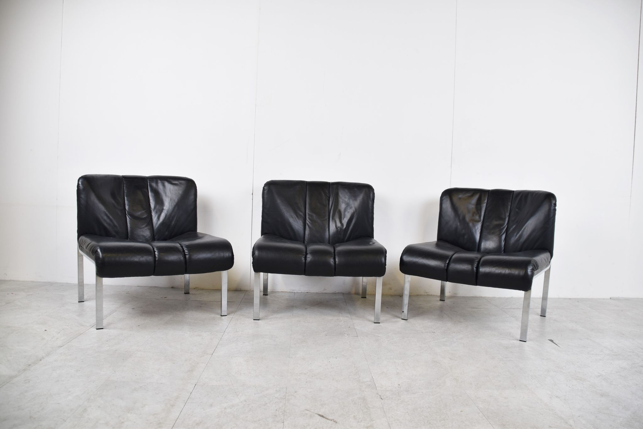 Vintage leather and chrome eurochair lounge chairs by Girsberger, 1970s