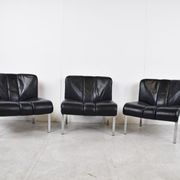 Vintage leather and chrome eurochair lounge chairs by Girsberger, 1970s