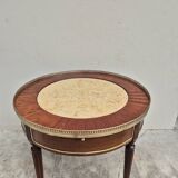 Louis XVI style mahogany bouillotte table in marquetry and bronze