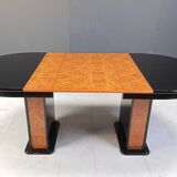 Vintage extendable burl wood and lacquer dining table, 1980s