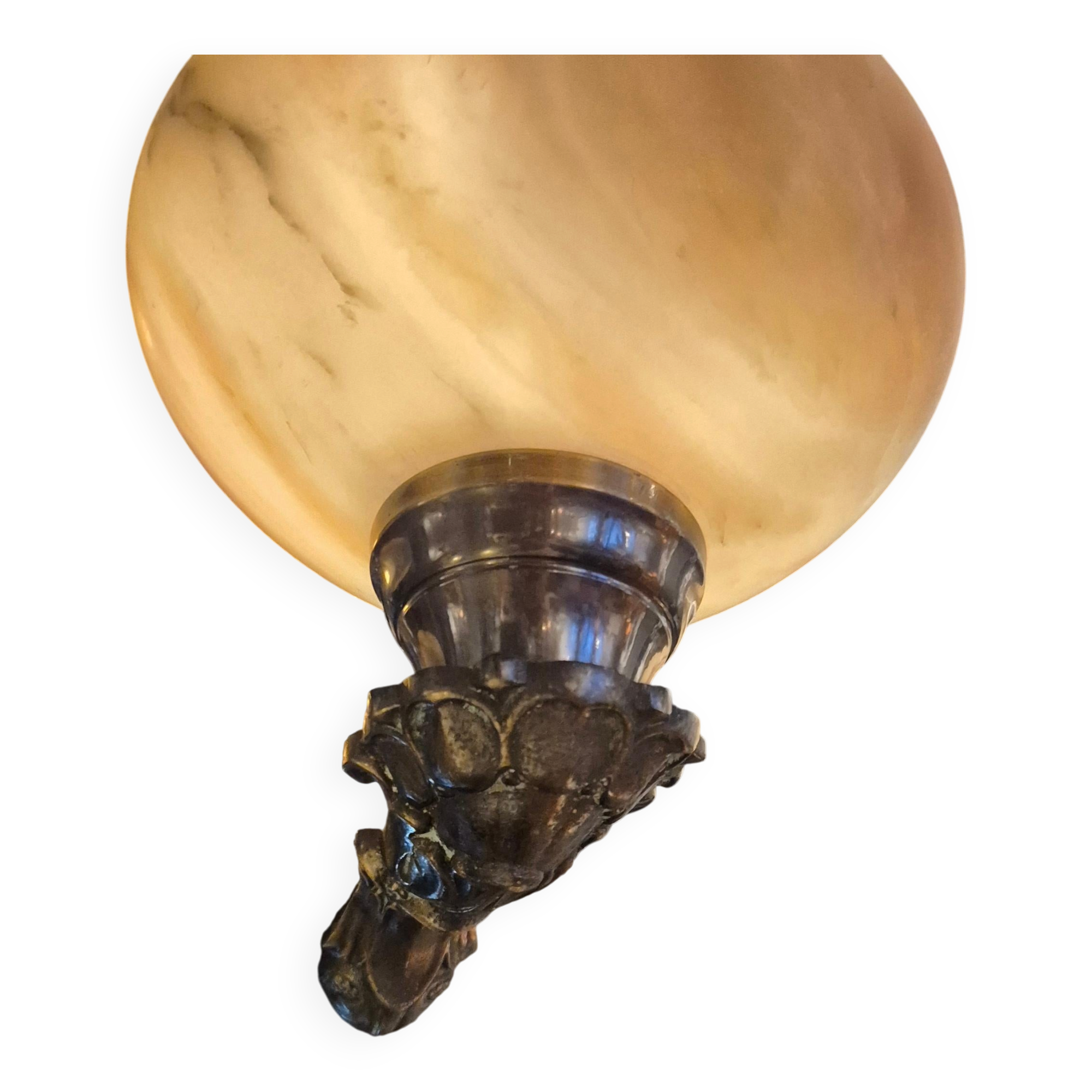 Decorative lustre from the early 1900s, in bronze and alabaster, Swedish Jugend.
