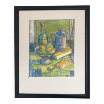 Aquarelle de georges zelter,1938-1987.nature morte au pichet