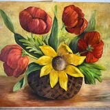 Large Table Bouquet of Flowers, Oil on Canvas, Signed Francine Dubo