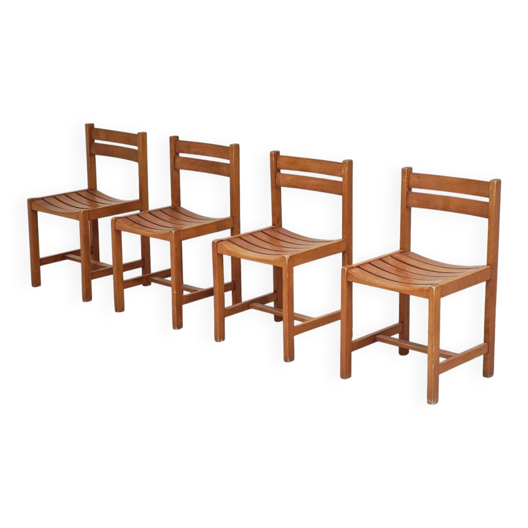 Set of 4 wooden chairs by André Sornay