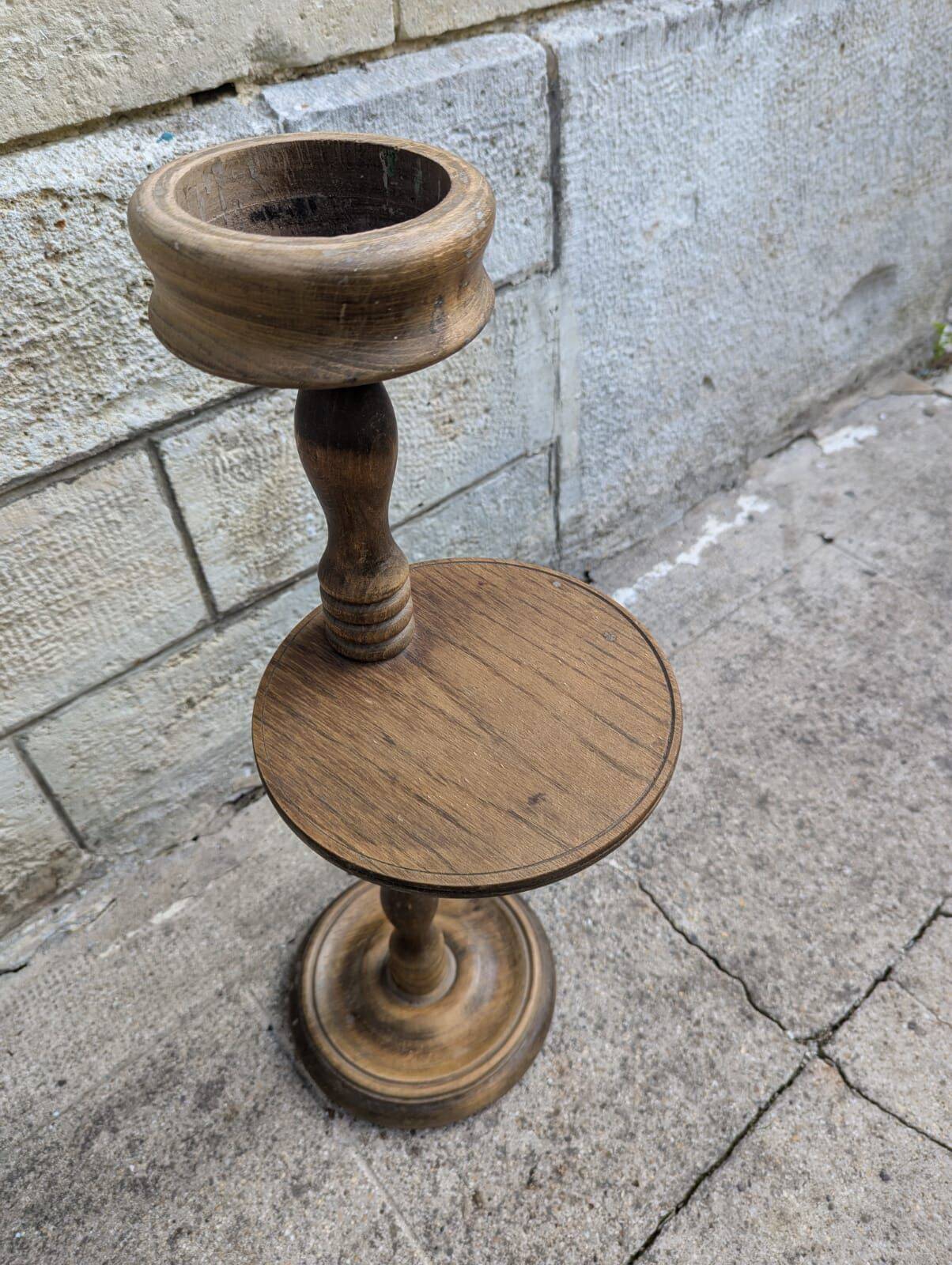 Vintage turned wood ashtray on stand - Height 55 cm - Rustic style
