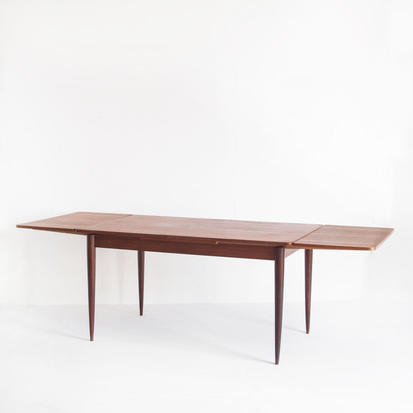 Table en teck avec rallonges de style scandinave - France, 1960