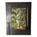 Peinture africaine ancienne et son cadre en metal