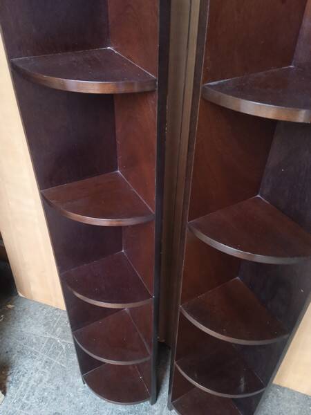 Pair of mahogany art deco style column corner cabinets