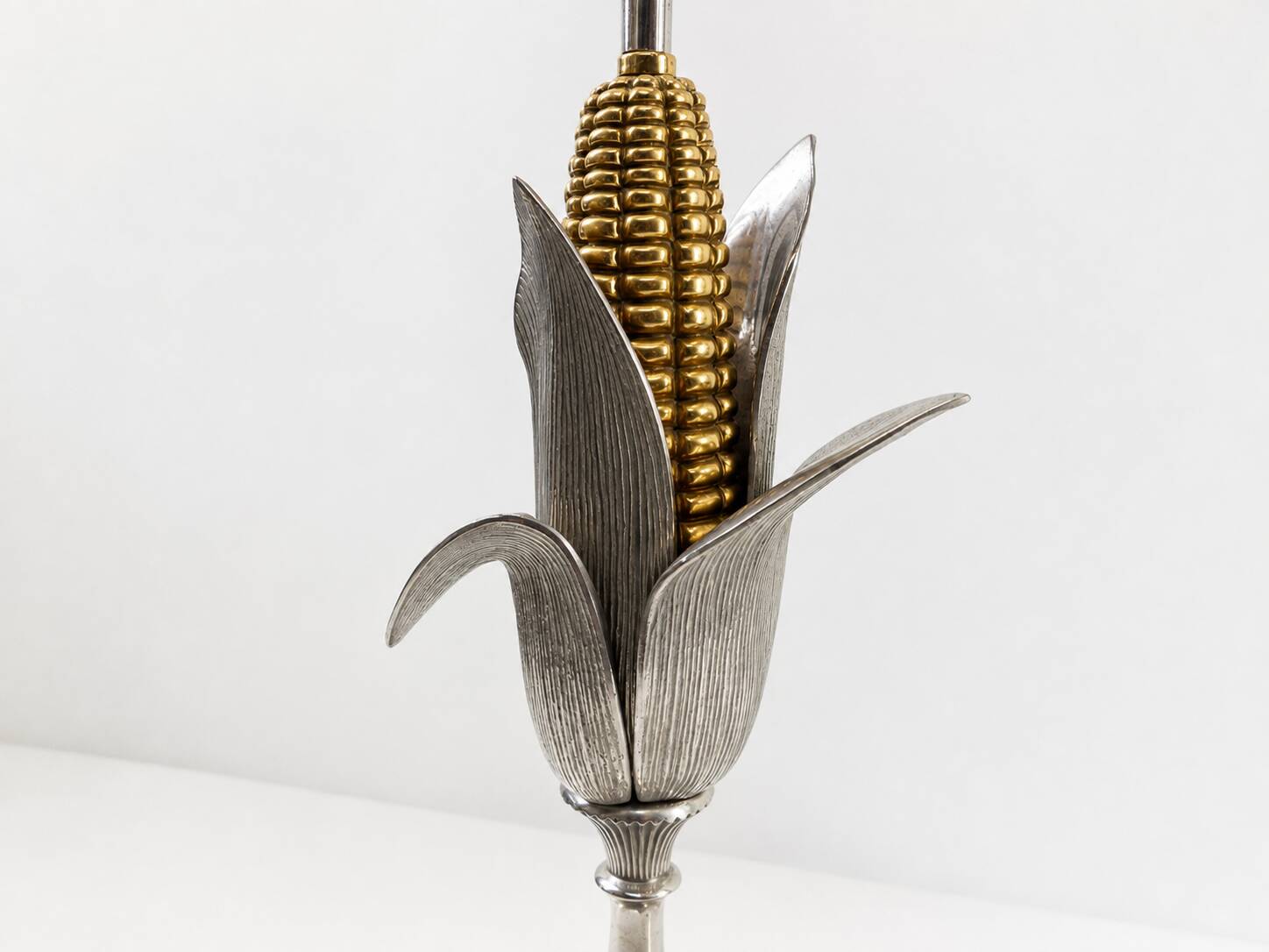 Lamp base Corn ears Maison Charles in silvered bronze 1970
