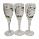 3 belles flutes à champagne au décor floral émaillé art nouveau . perrier jouet