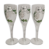 3 beautiful Champagne Flutes with Art Nouveau enamelled floral decoration. Perrier Toy