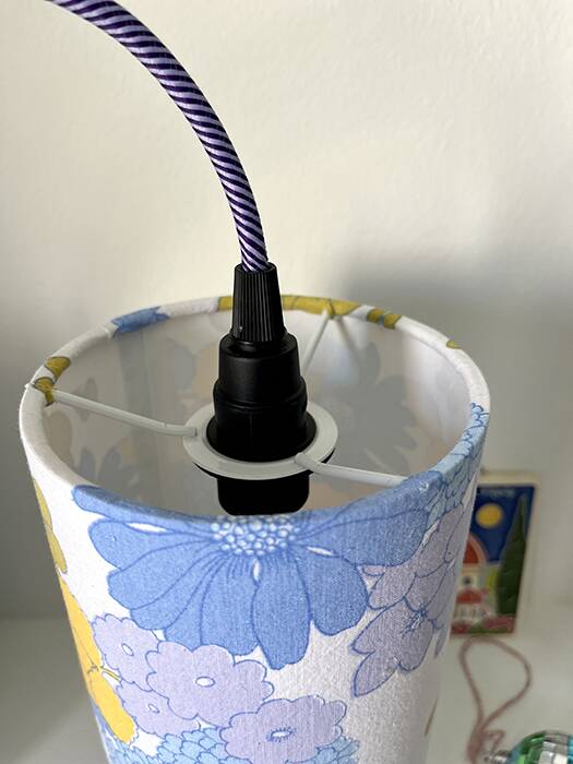 Vintage fabric blue flower lamp