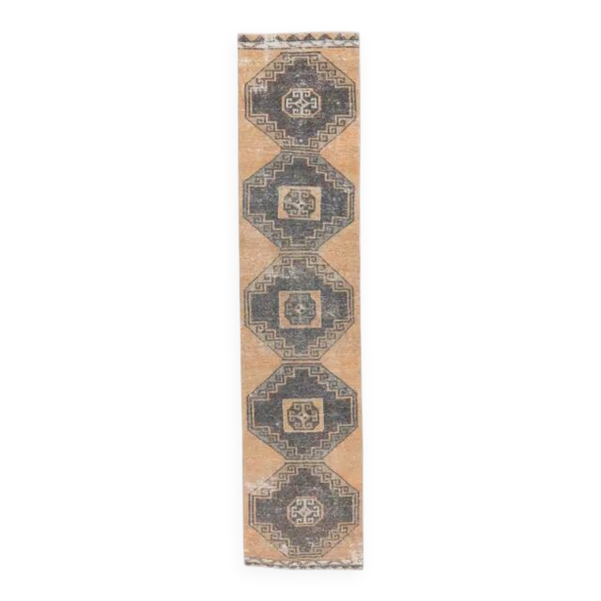 1960s Orange Geometric Turkish Hand-Knotted Runner Rug 77x345