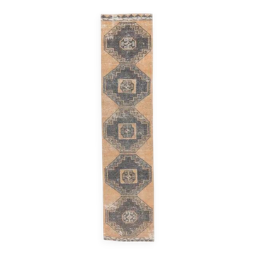 1960s Orange Geometric Turkish Hand-Knotted Runner Rug 77x345